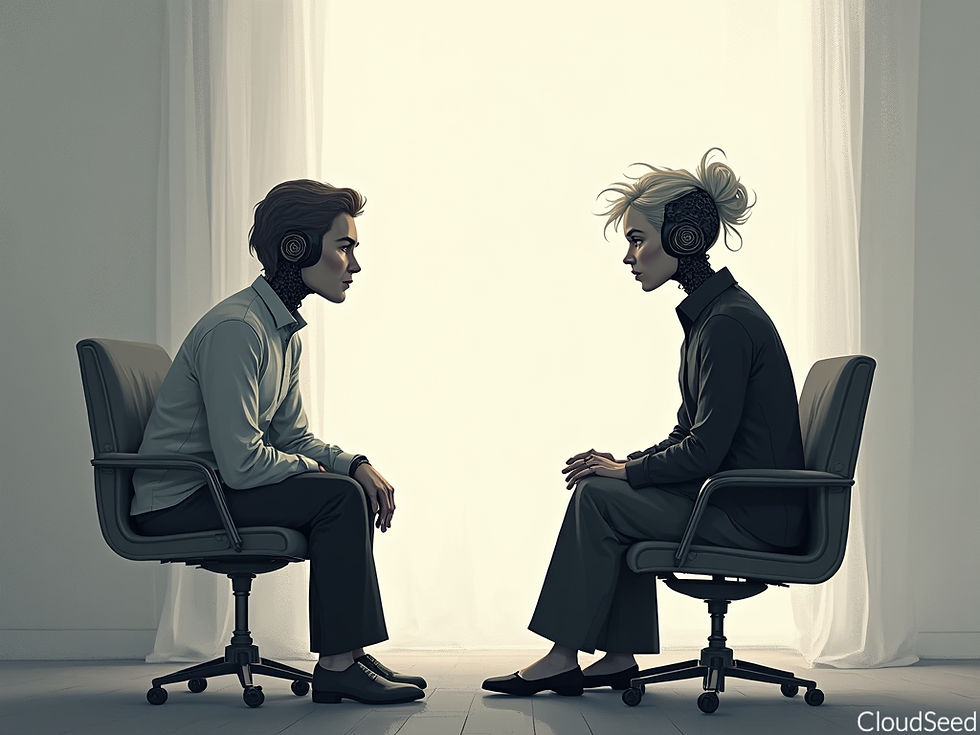 An AI psycologist studying the behaviour of their human client. to depict the behaviour segmentation powered by AI