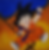 ein Junger Fröhlicher Goku in comic-Stil in seiner orangen kleidung und einem orangen gelb blauen Hintergrund