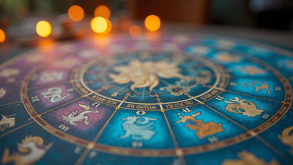 Eye-level view of a colorful astrological chart with zodiac signs