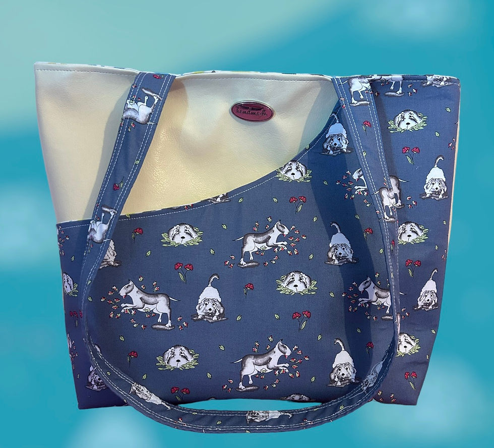 Thumbnail: Dogs dancing in the flowers tote bag