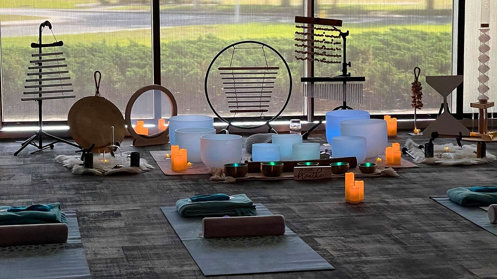 Serenity Sounds sound bath set up for wellness conference.