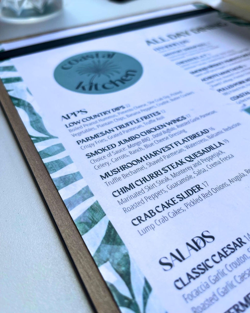 Coastal Kitchen Menu at the Hilton Jacksonville at Mayo Clinic