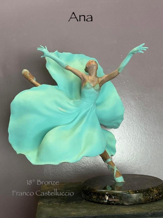 Ana bronze sculpture by Franco Castelluccio – elegant 18-inch dancer in motion, fine art bronze.