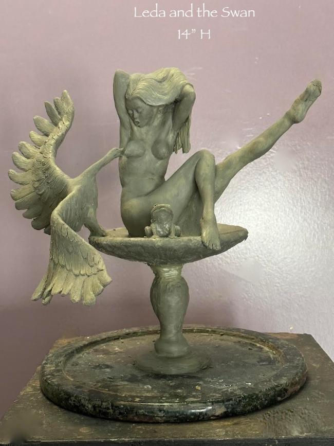 'Leda and the Swan' by Franco Castelluccio — mythological bronze sculpture of Leda in divine encounter with the swan.