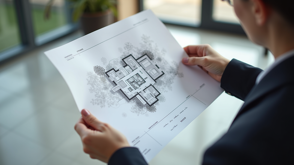 Close-up view of a real estate agent showing a property plan