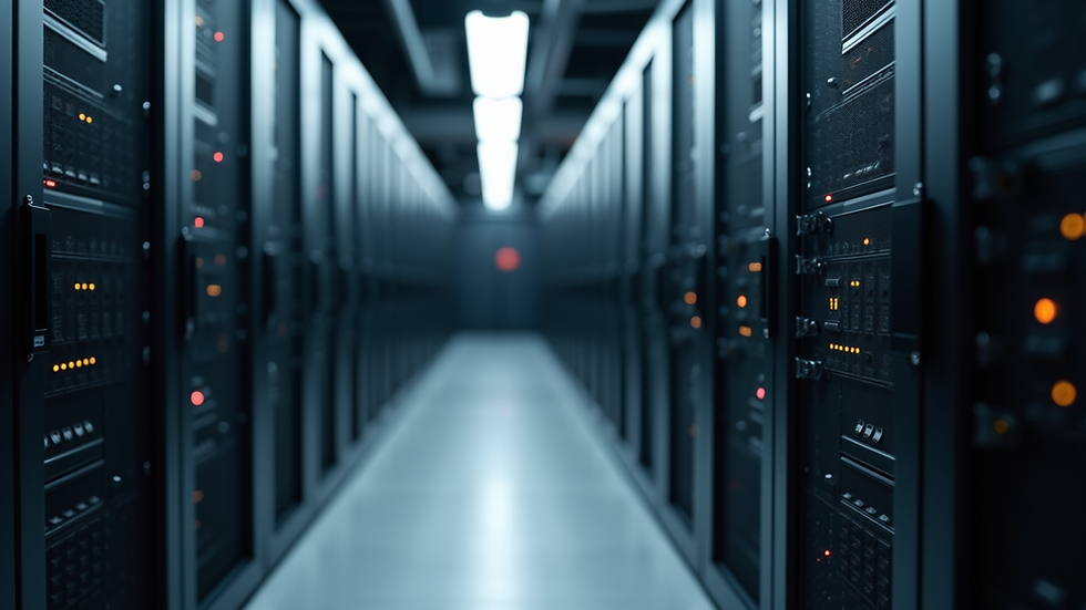 Eye-level view of server racks in a data center