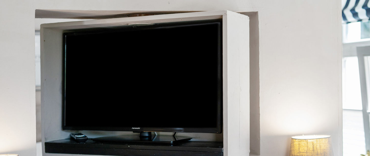 Fernseher mit dekorativen Elementen in der Ferienwohnung Neuenkirchen