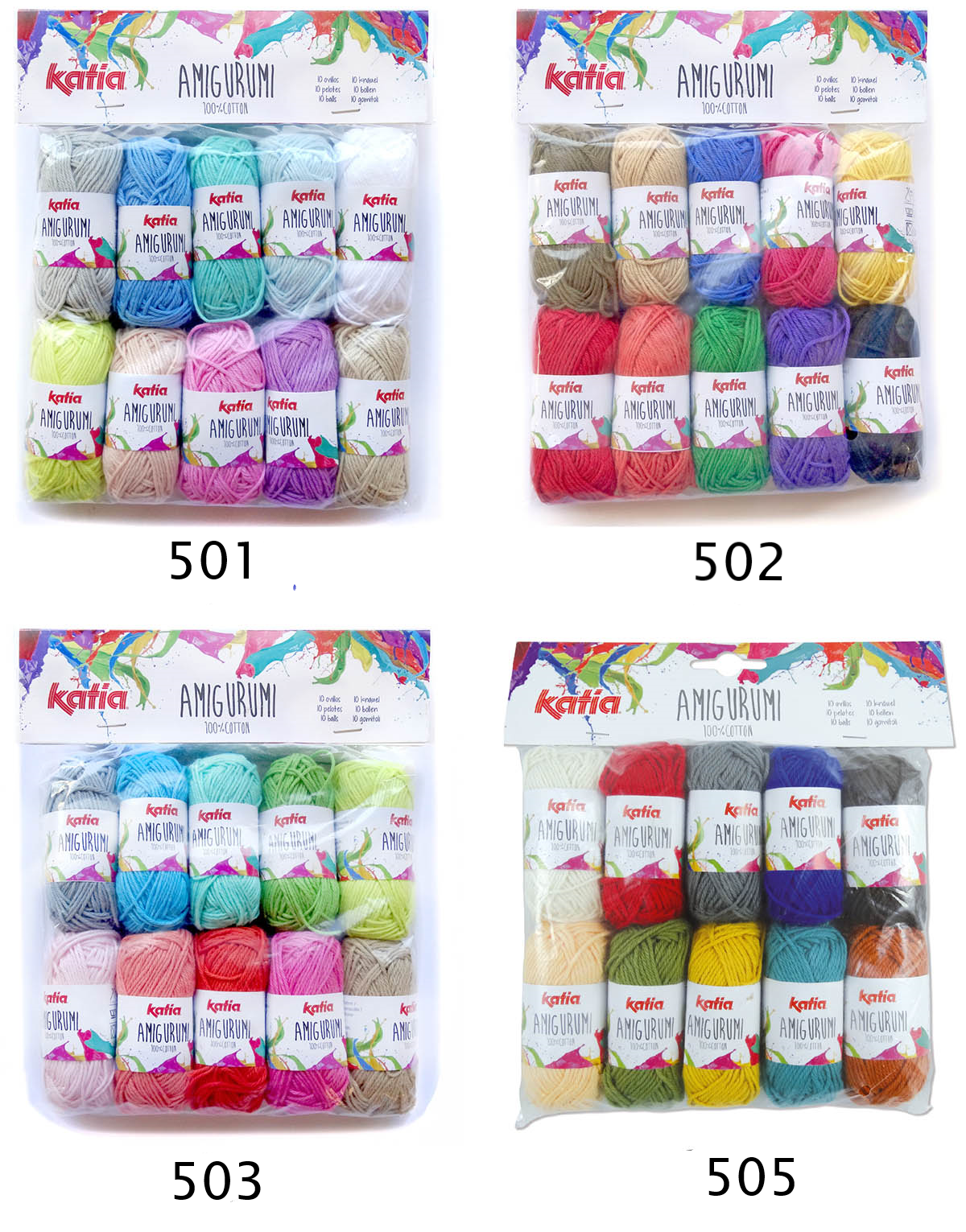 KATIA Amigurumi Baumwollgarn Set 100% Cotton | 10x10g-Knäuel | Farbsortiment Set