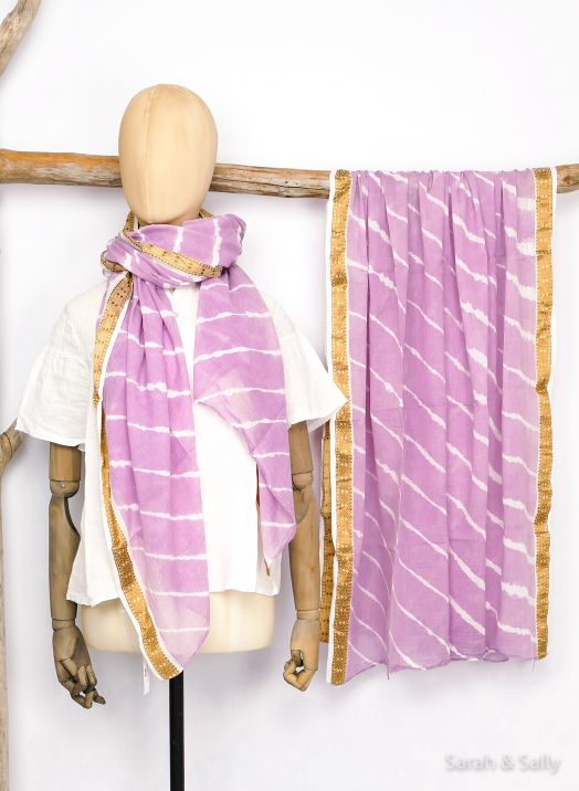 Sarah & Sally Tuch | Bio Baumwolle | Batik Altflieder mit Goldborte