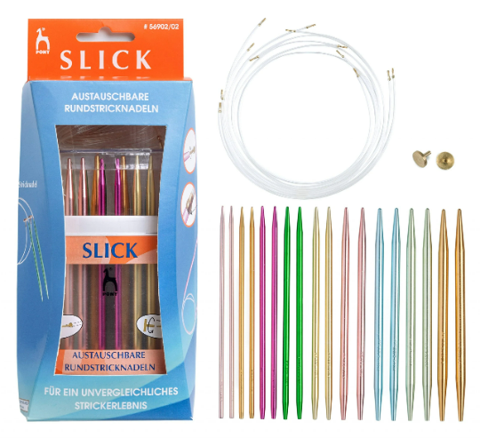 PONY Slick austauschbare Rundstricknadeln Set | Aluminum mit Nadelmaß