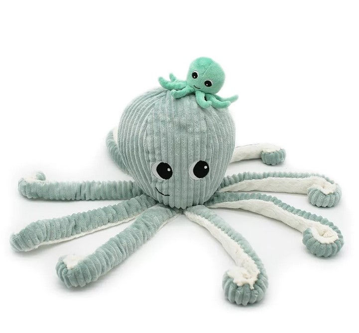 Les Déglingos Plüsch Octopus Mama mit Baby | Kuscheltier Kissen | Ø 65 mint