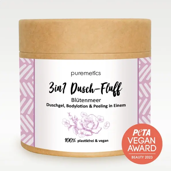 puremetics 3in1 Dusch-Fluff 'Blütenmeer' mit Zuckerpeeling | 250g Duschmousse