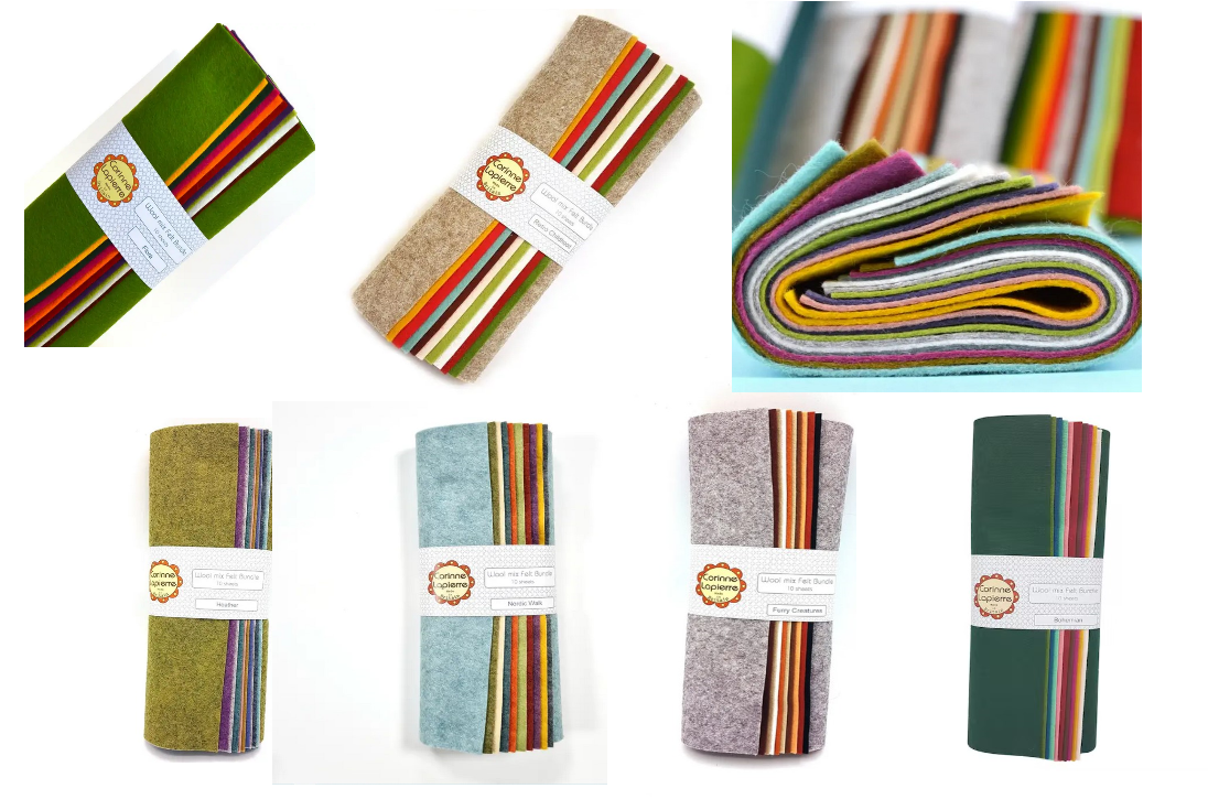Corinne Lapierre Filz-Paket mit 10 versch. Bögen | 22,5x22,5cm | Wolle Viskose