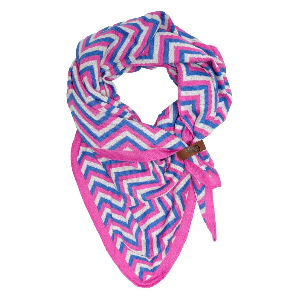 Lot83 Schal Lizzy Pink-Blau | mit Lederdetail | Baumwollgemisch