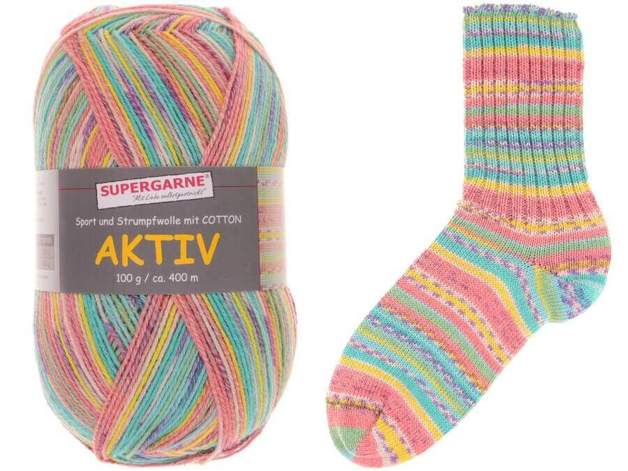 Miniaturbild: Supergarne AKTIV Cotton PASTEL | 4-fach musterbildend | Sockenwolle |  100g