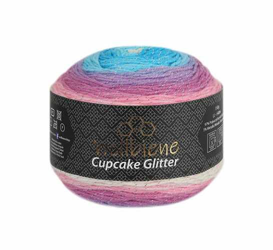 Miniaturbild: Wollbiene Cupcake Glitter Strickwolle 150g mit Farbverlauf | Bobbel Batik Wolle
