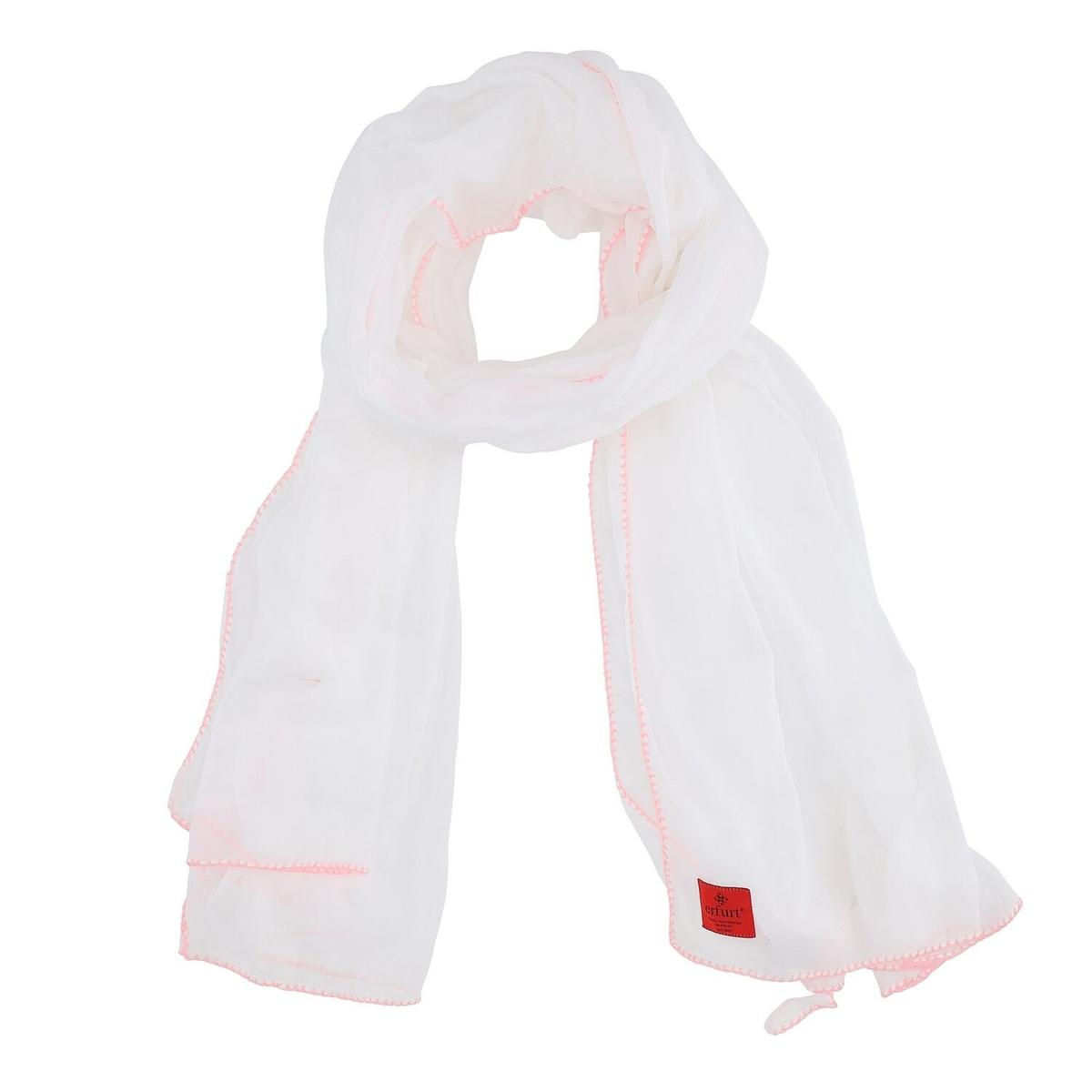 Erfurt leichter Schal | Cotton-Voile mit Häkelborte | weiß | 100x190cm