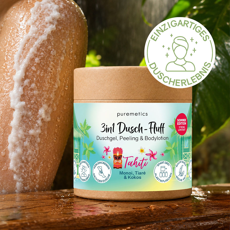 Miniaturbild: puremetics 3in1 Dusch-Fluff 'Tahiti' mit Zuckerpeeling | Monoi, Tiaré & Kokos