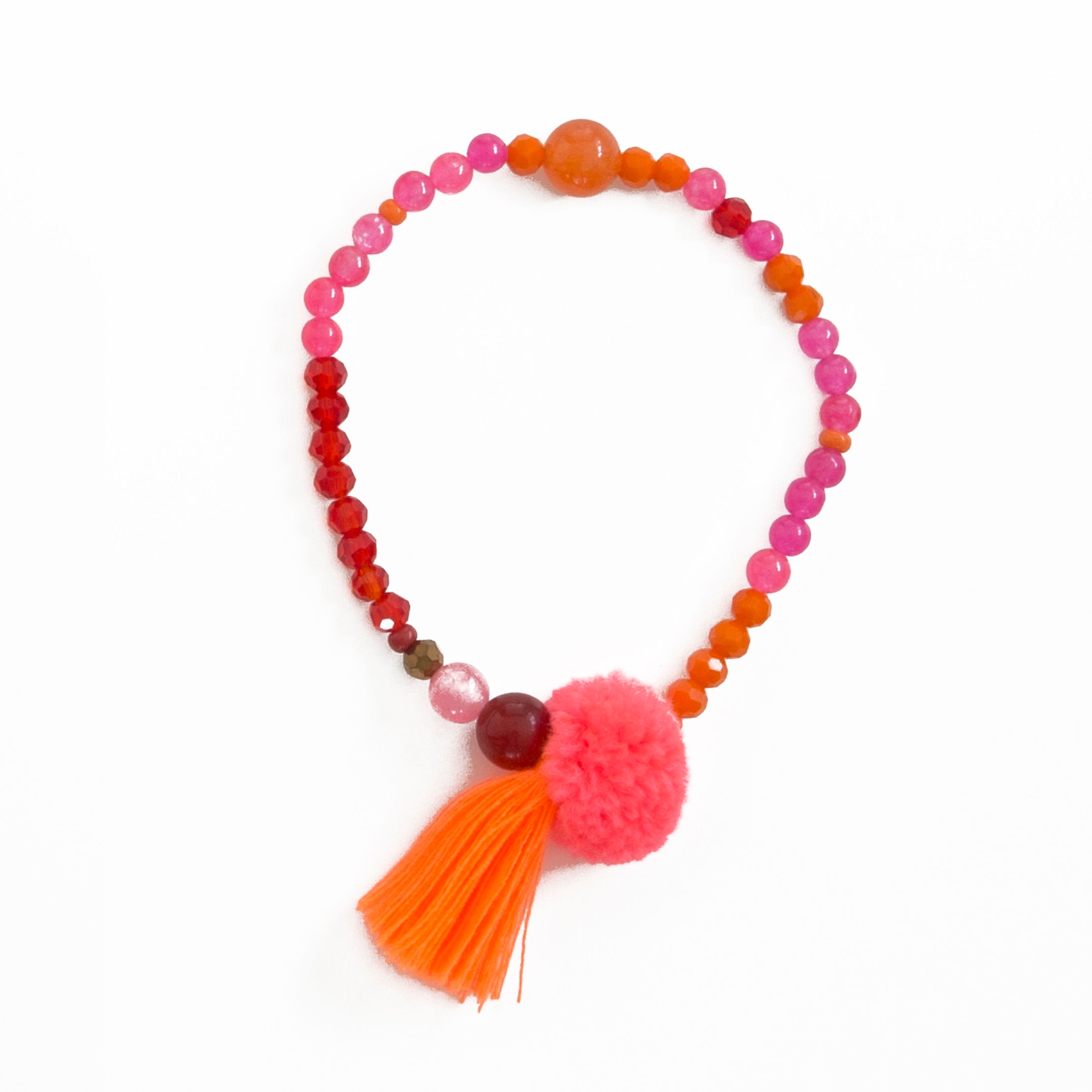 Overbeck and Friends Armband | Ibiza mit Pompom | orange rosa rot