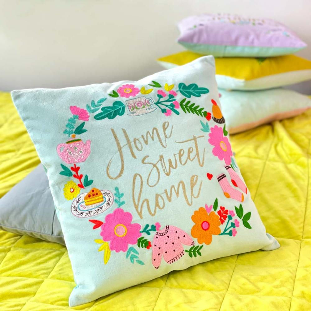 NOI Hamburg Kissen Kissenhülle Sweet Home | Samt mit Stickerei | 40x40cm