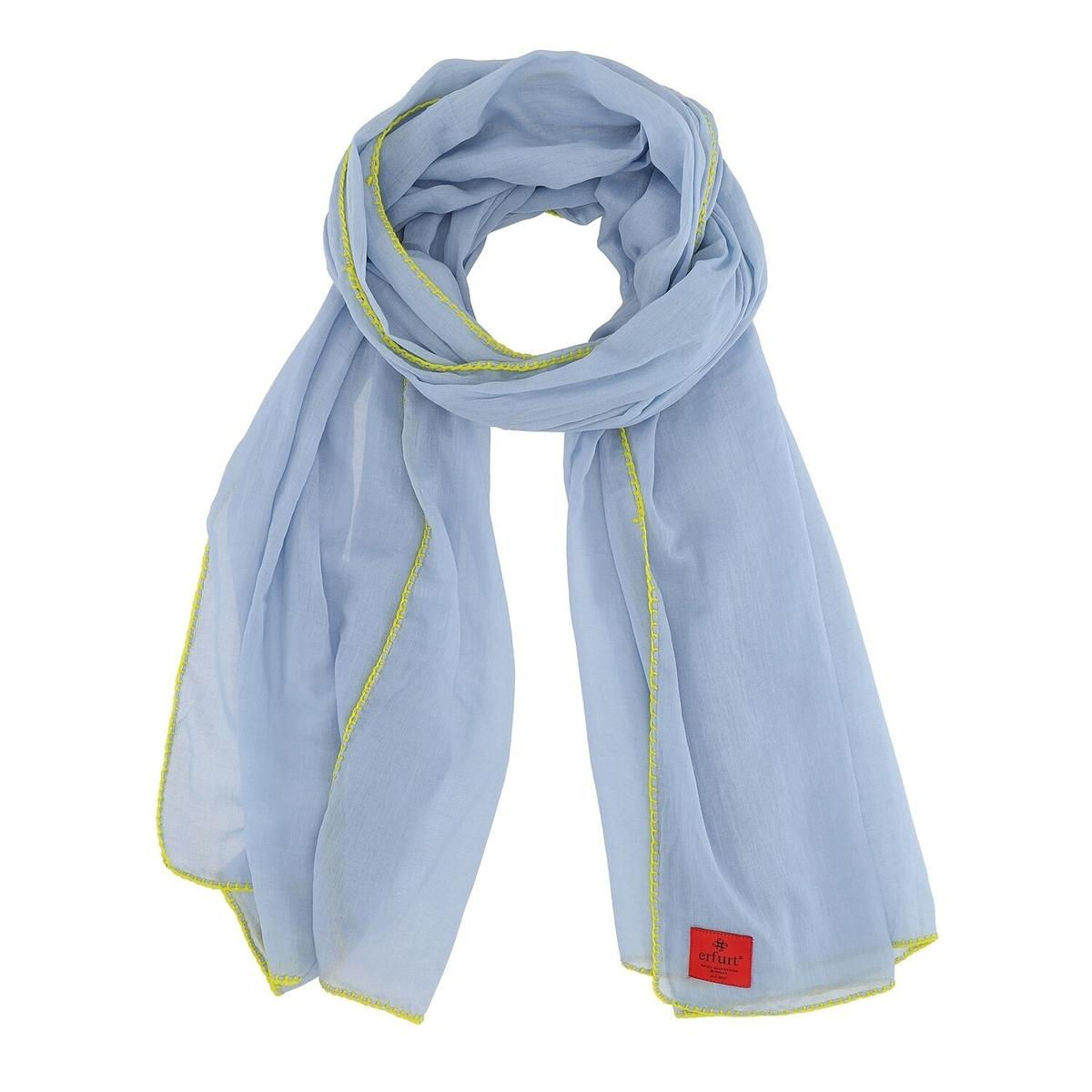 Erfurt leichter Schal | Cotton-Voile mit Häkelborte | hellblau | 100x190cm