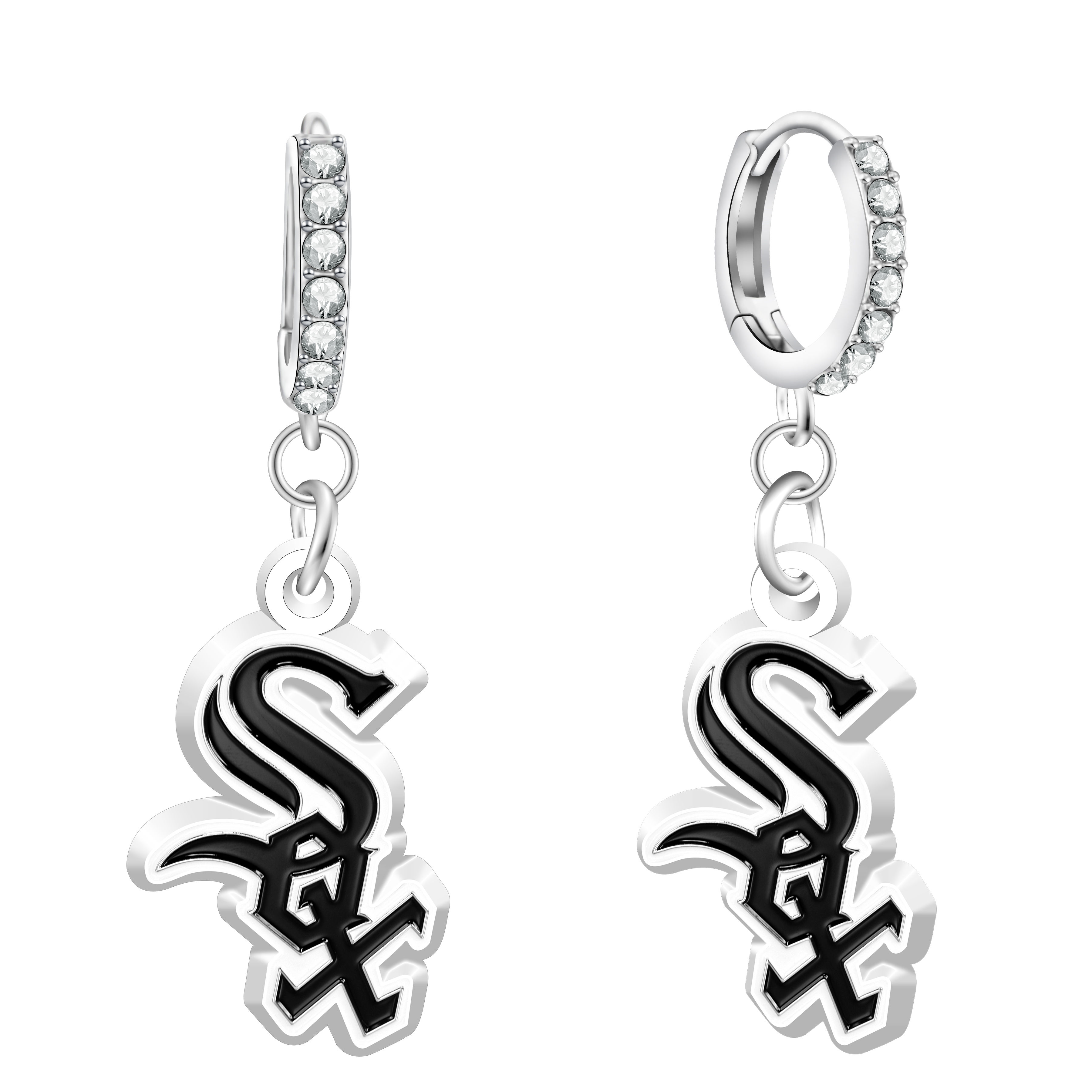 Rhinestone White Sox Hoop Earrings