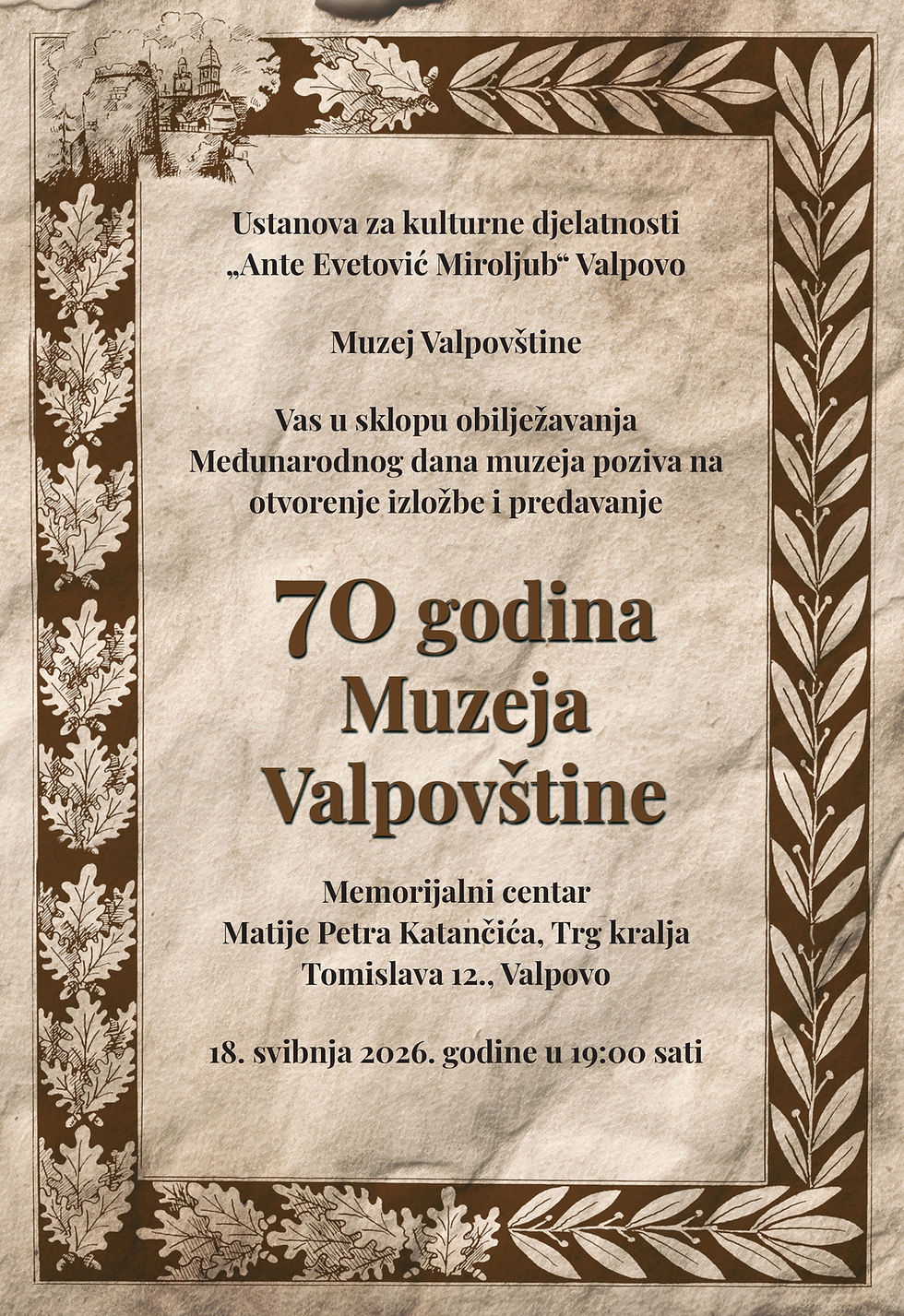 Muzej Valpovštine obilježava Međunarodni dan muzeja uz program posvećen 70 godina djelovanja