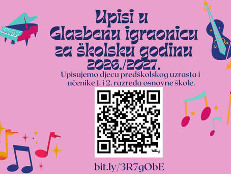 Glazbena škola Valpovo i Belišće otvorila upise u Glazbenu igraonicu za školsku godinu 2026./2027.