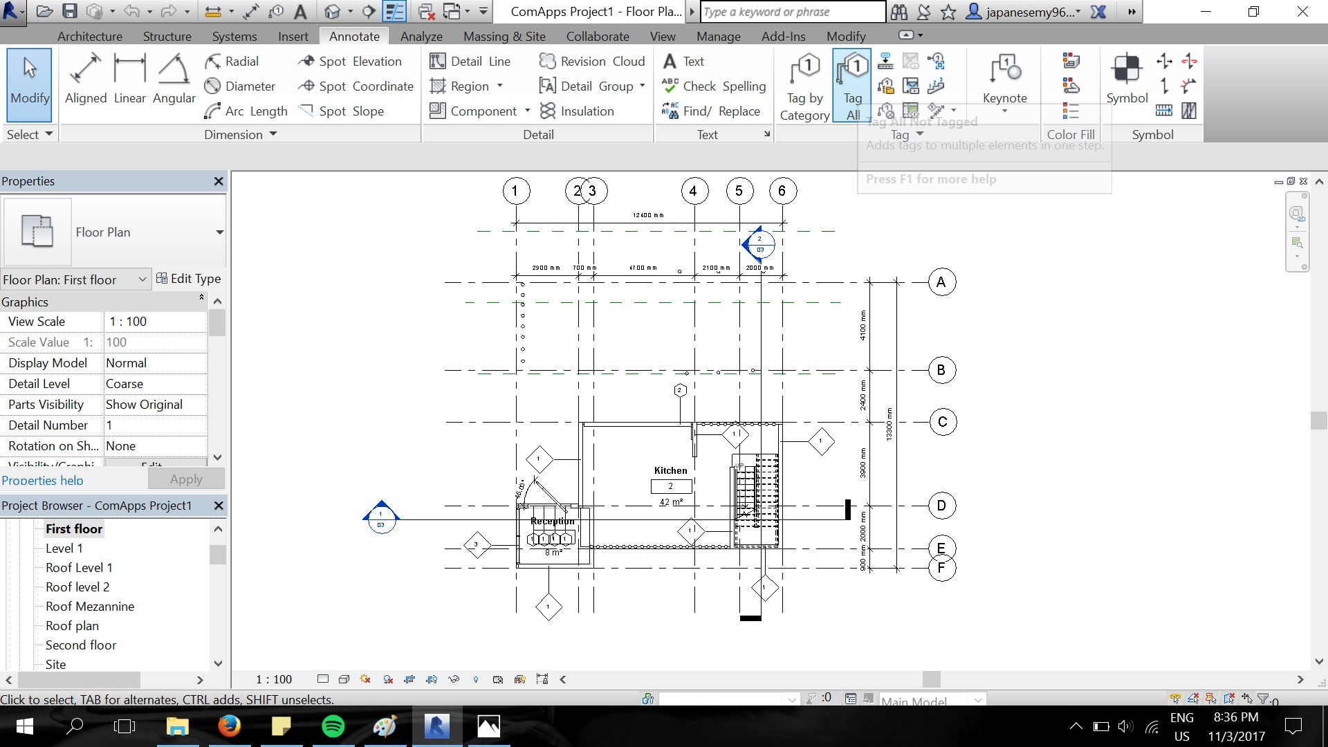 18. Annotations and tags are made to each window, wall, door and room