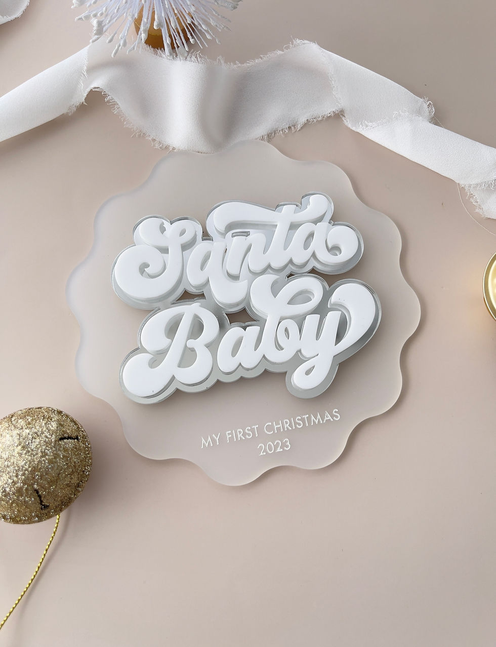 Thumbnail: Santa Baby Wavy First Christmas Plaque | Christmas Wreath