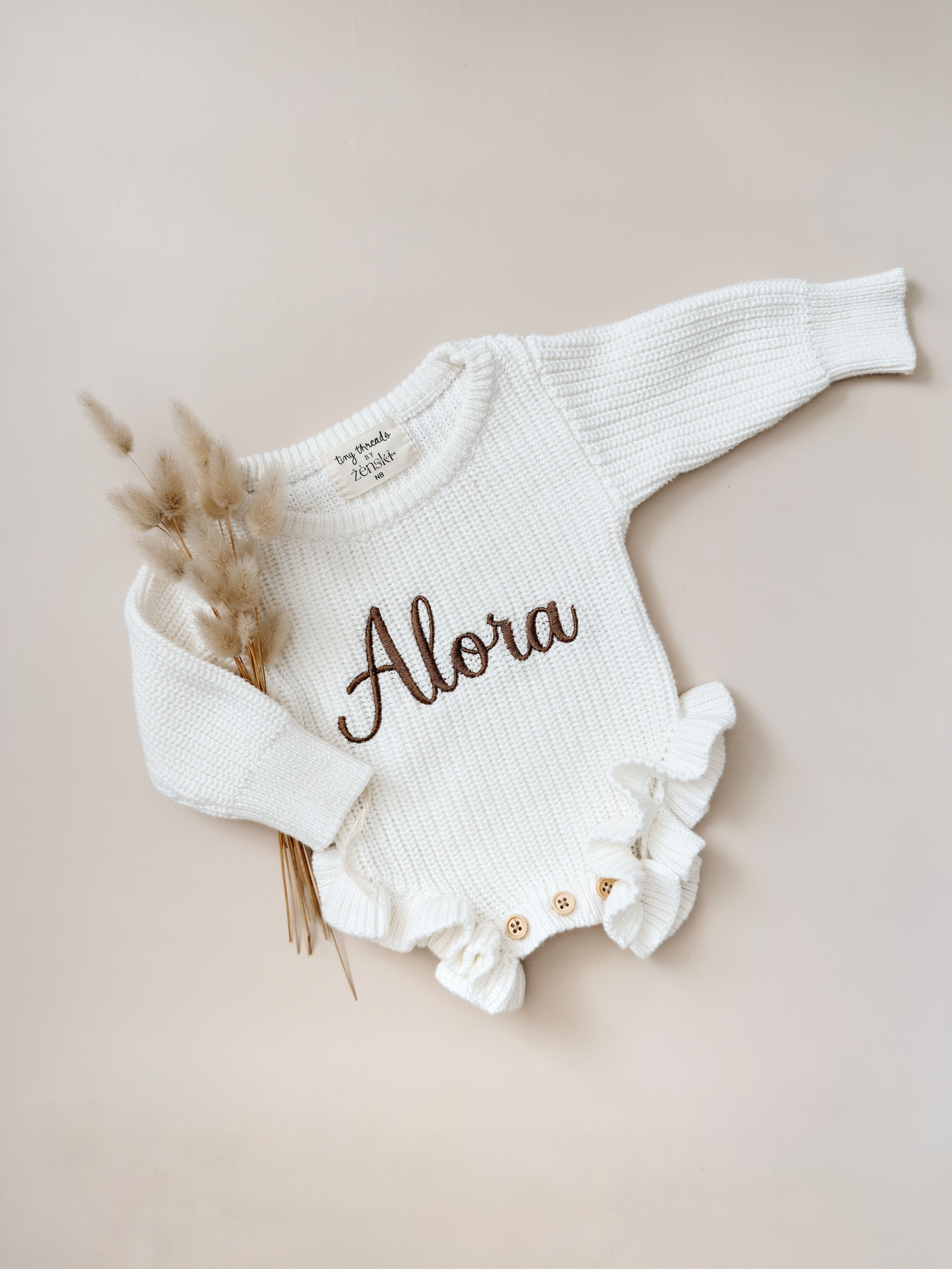 Ribbed Frill Romper | Milk White