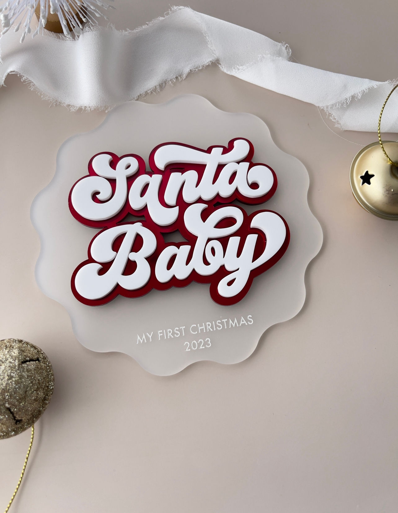 Santa Baby Wavy First Christmas Plaque | Christmas Wreath