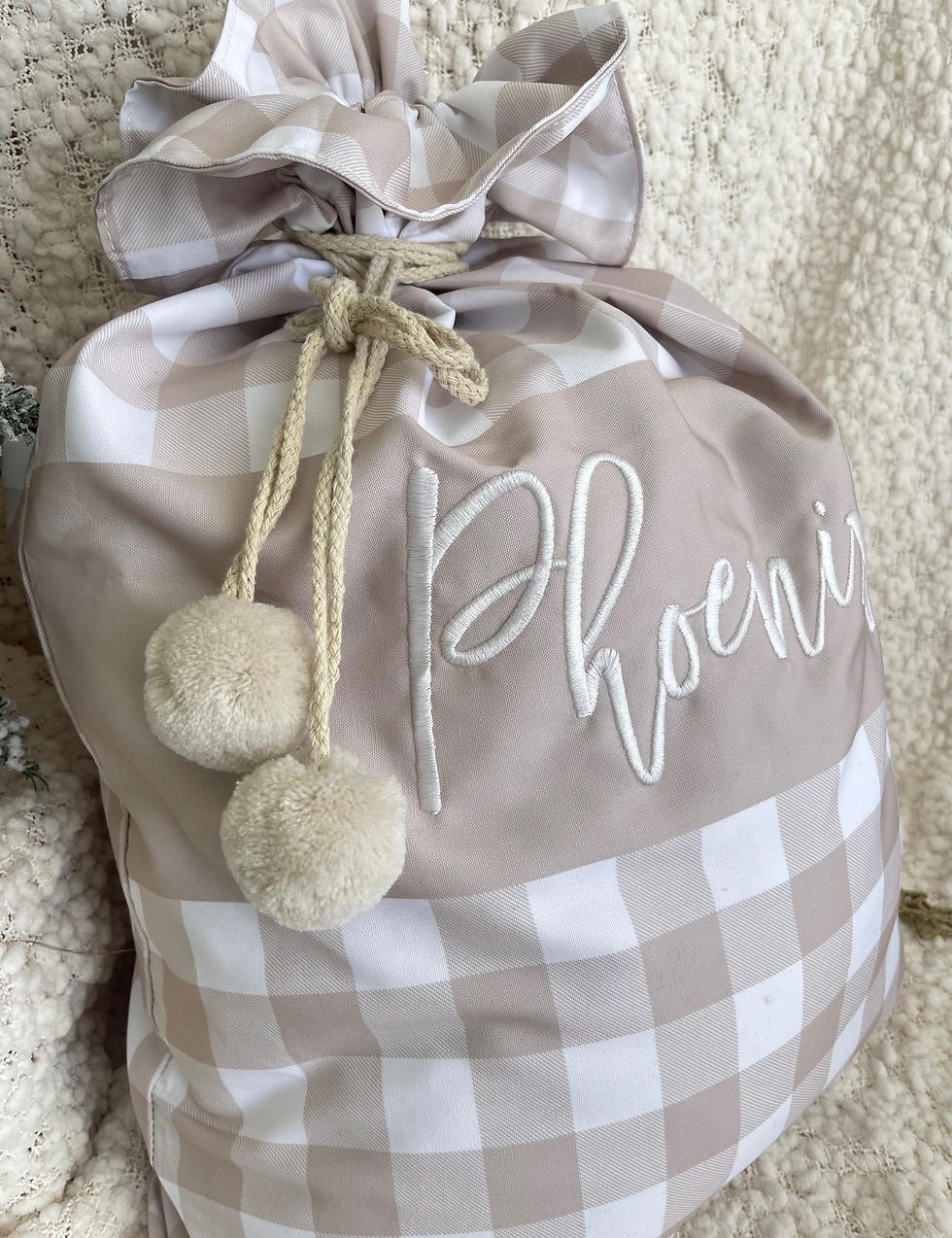 Thumbnail: Beige Gingham Personalised Santa Christmas Sack