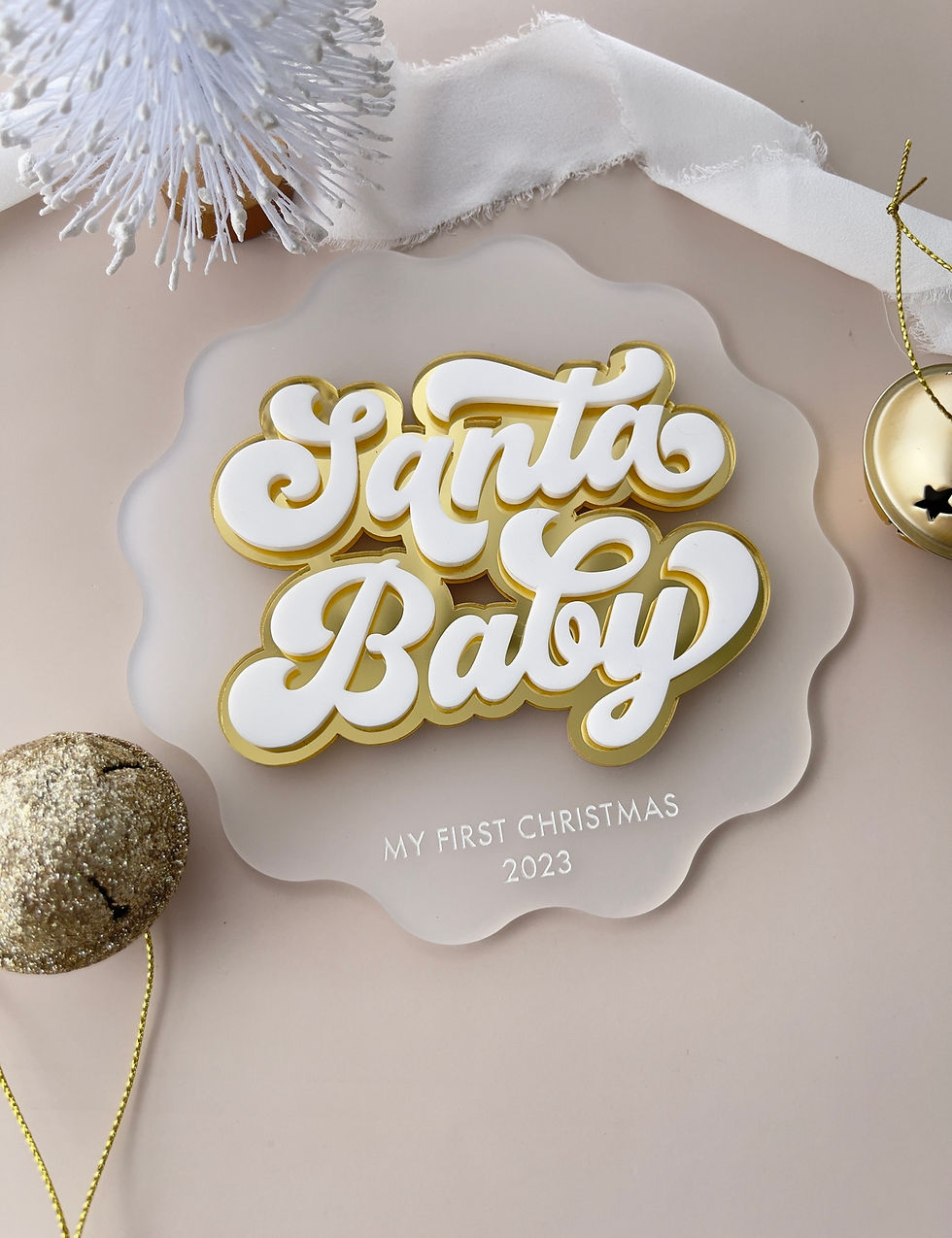 Thumbnail: Santa Baby Wavy First Christmas Plaque | Christmas Wreath