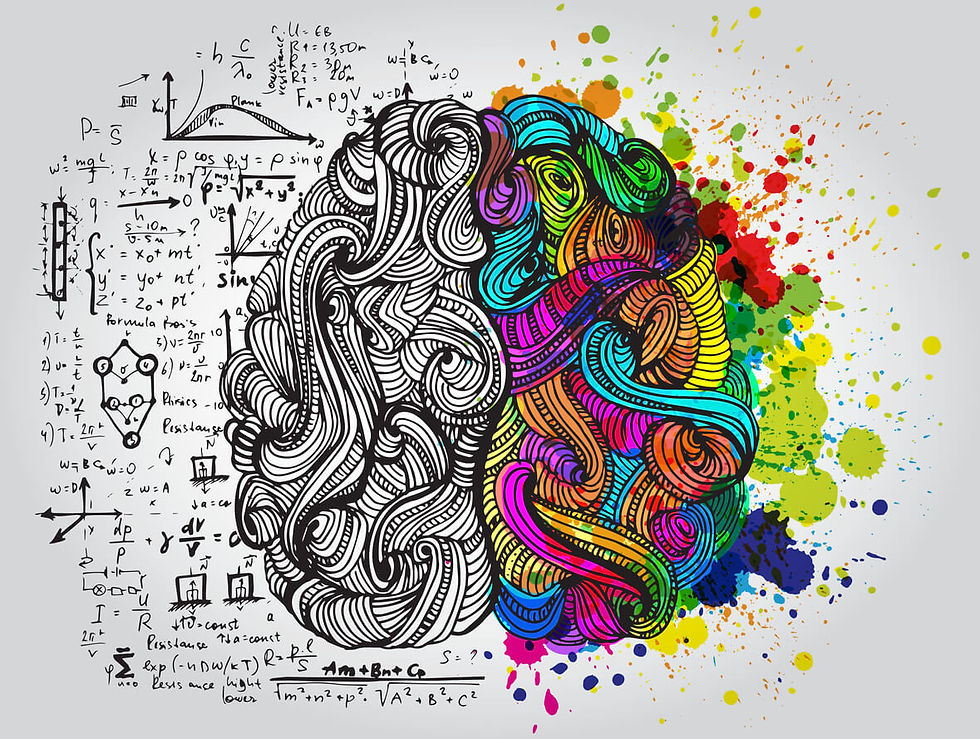 A Drawing of a brain showing logical thinking on the left hemisphere and feelings on the right | how Accelerated Resolution Therapy Works
