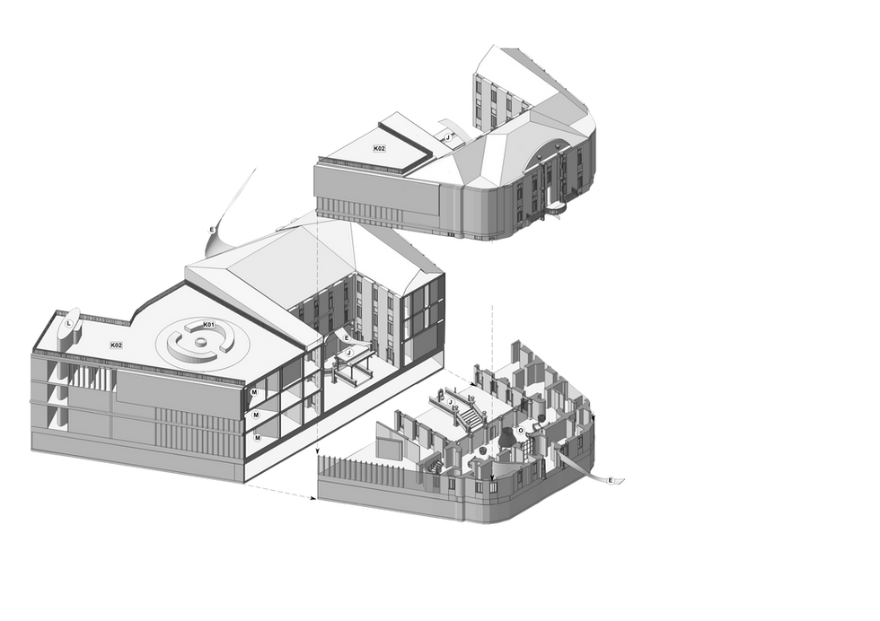 Exploded isometric of building 