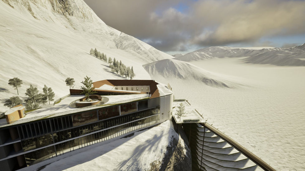 Exterior shot of facade: Winter season