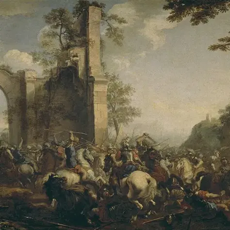 Batalha entre cristãos e muçulmanos. 1621–1676. Jacques Courtois