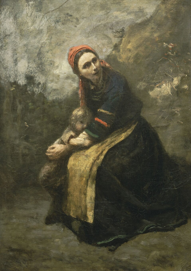 Mãe a proteger o seu filho. 1855-1858. Jean-Baptiste Camille Corot