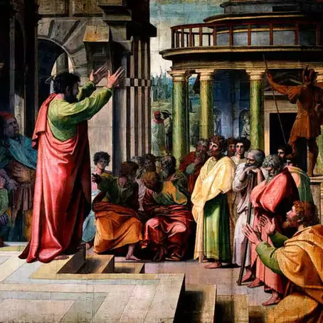 "Pregação de São Paulo em Atenas". 1515. Rafael Sanzio