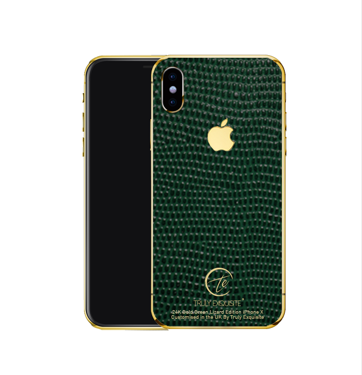 Thumbnail: 24K Gold green lizard leather iPhone X