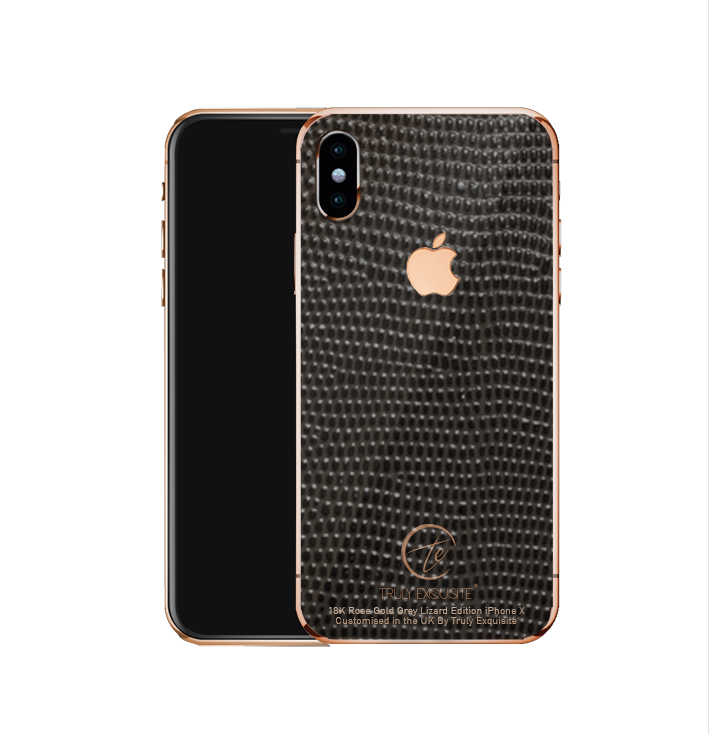 Thumbnail: 18K Rose Gold grey lizard leather iPhone X
