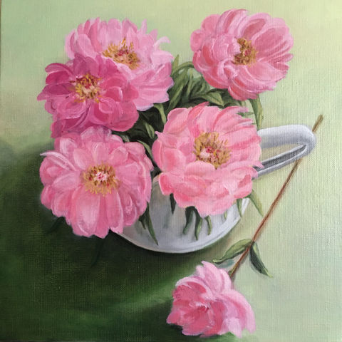 Pivoines, huile sur toile, 30x30cm