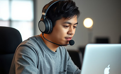 young filipino adult wearing overear hea