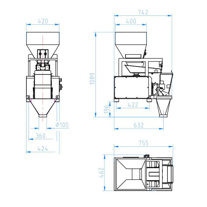 Thumbnail: Technical dimension drawing of EasyWeigh 8L Linear Weigher
