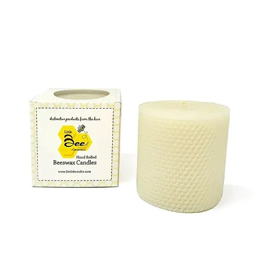 Little Bee of Connecticut 4 x 4 Inch Hand Rolled Beeswax Pillar Candle - Thumbnail 2
