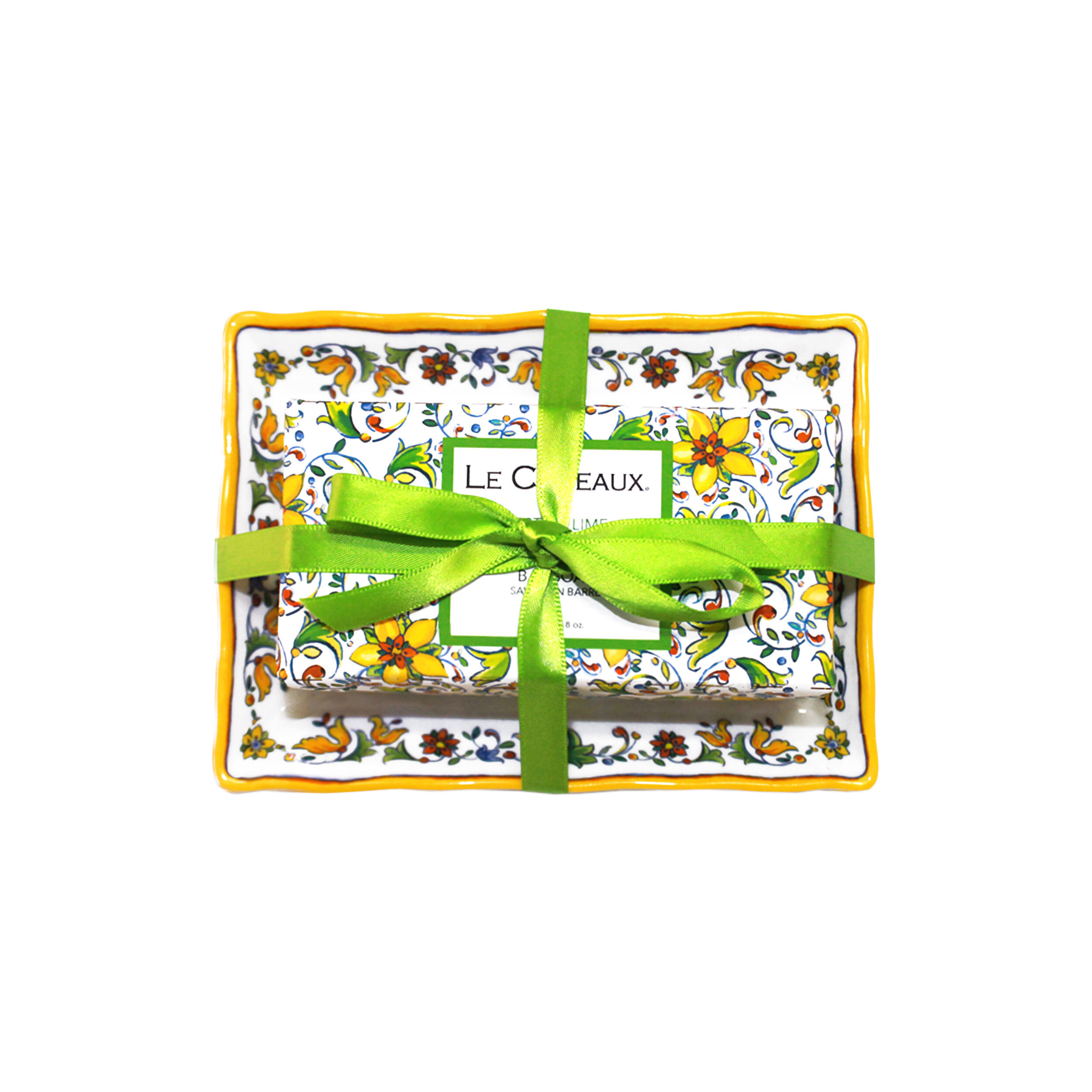 Fresh Zest of Lime Bar Soap & Soap Dish Gift Set by Le Cadeaux -Be