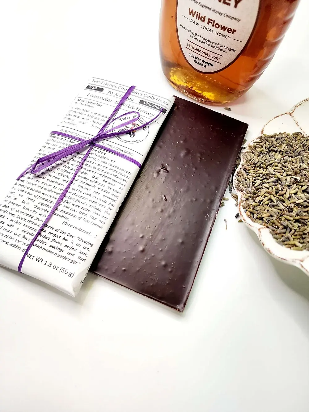 French Lavender & Wild Honey Dark Chocolate by Two Friends Chocolates 1.8oz