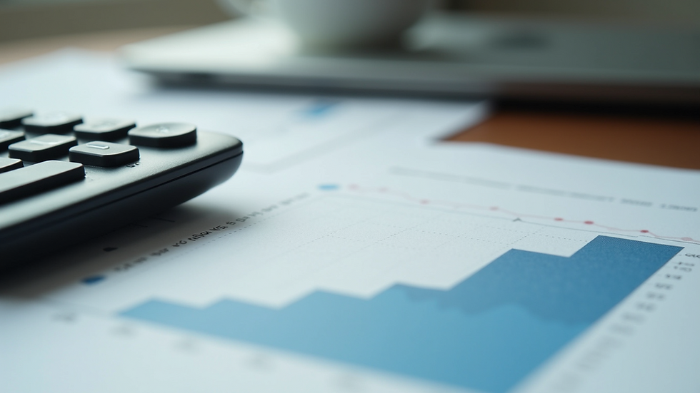 Close-up view of a calculator and financial documents on a desk