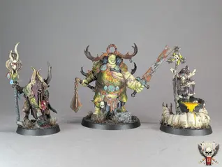Gelgus Pust, Foulhoof le chaman- et Belga l Sorcekyste des maggotkin of Nurgle
, warhammer age of sigmar tabletop+, style eavy metal peint pint of paint marseille